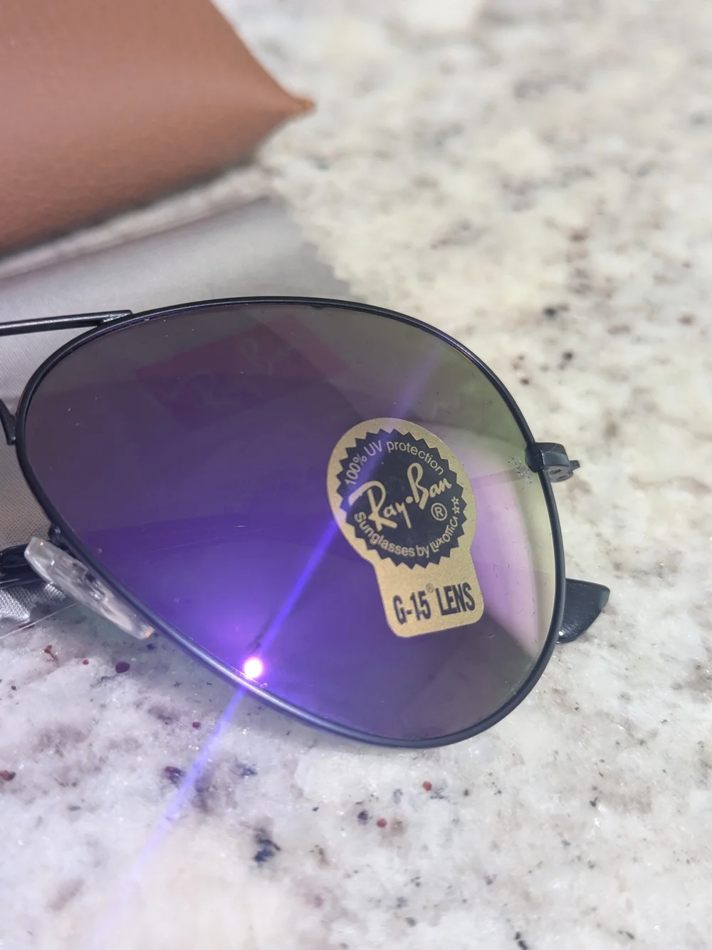 Ray-Ban Men’s Or Womens Black Aviator Sunglasses, Iridescent Green-Purple Lenses
